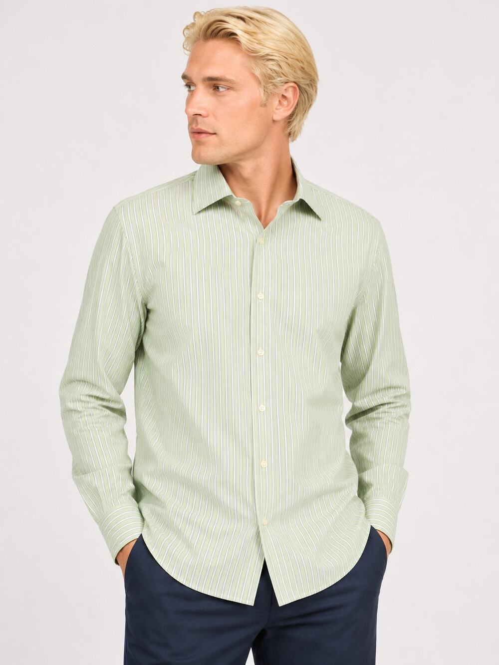 DAN252 Esquire Green Striped Button Up Slim Fit Size 36/37 Tall